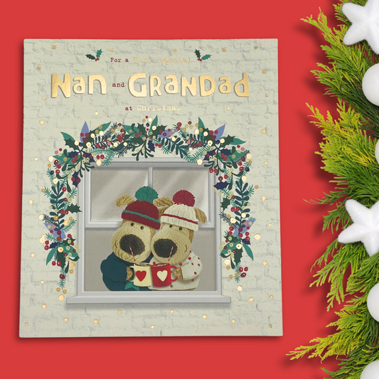 Nan & Grandad Christmas Card - Boofle Bear Hot Chocolates