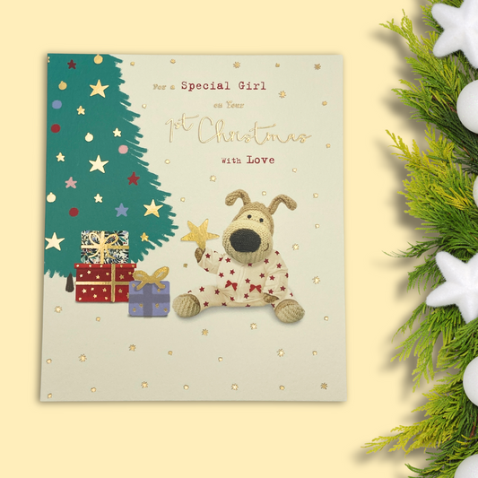 Special Girl's 1st Christmas Card - Boofle Bear & Star