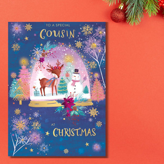 Cousin Christmas Card - Snowglobe