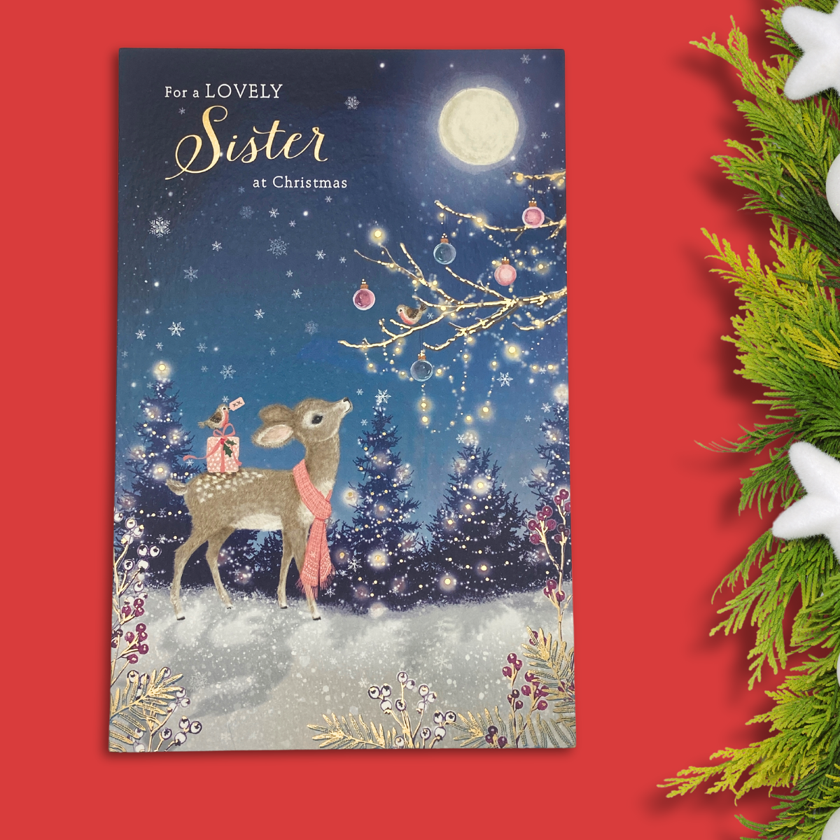 Sister Christmas Card - Reindeer & Robin