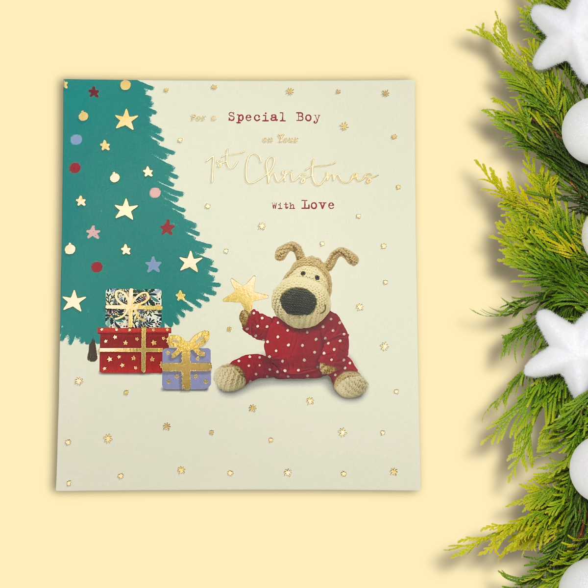 Special Boy's 1st Christmas Card - Boofle Bear & Star