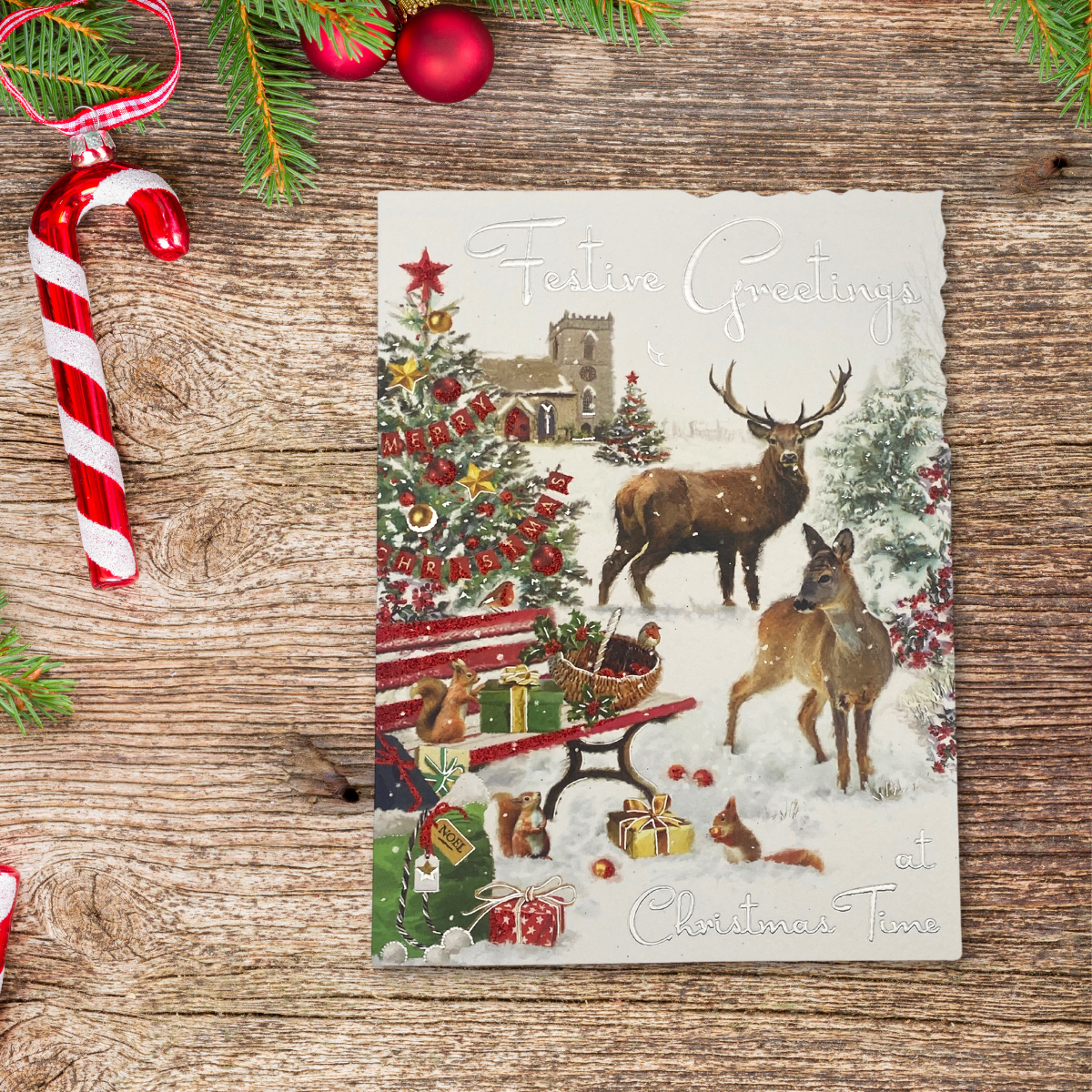 Open Christmas Card - Velvet Reindeer