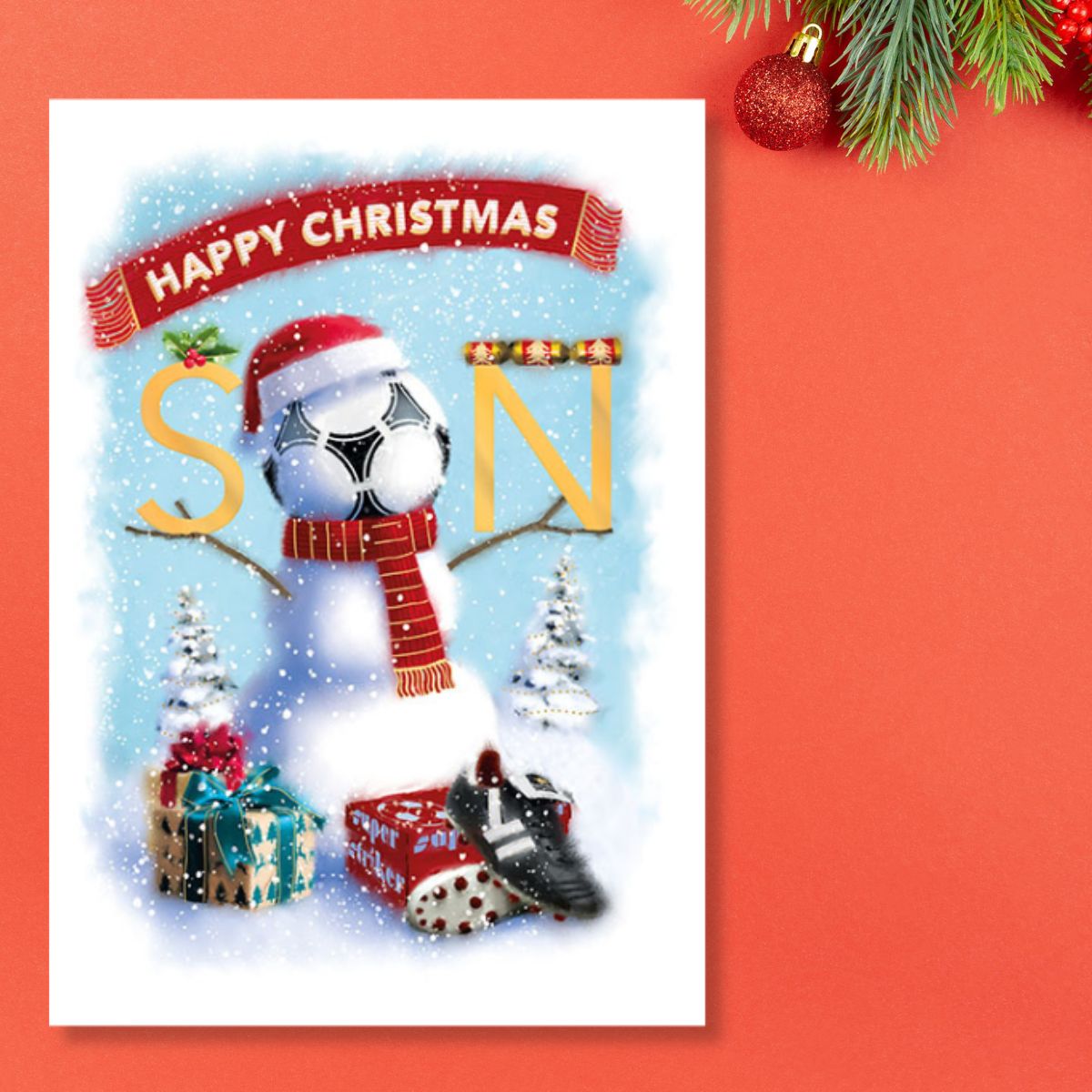 Son Christmas Card - Football Snowman