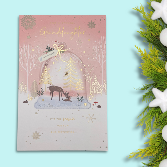 Granddaughter Christmas Card - Pink Deer In Snow