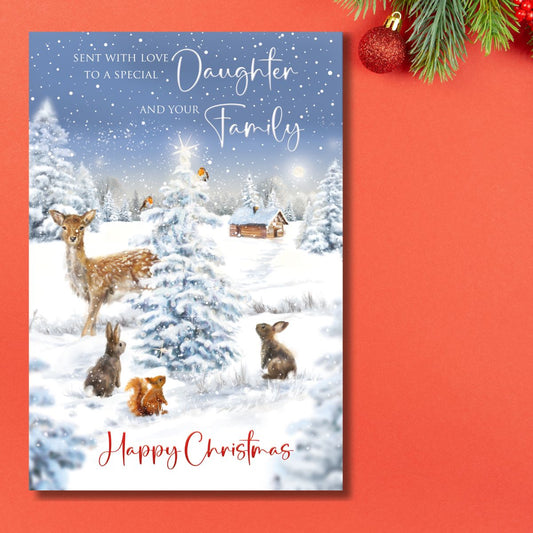 Daughter & Family Christmas Card - Snowy Woodland