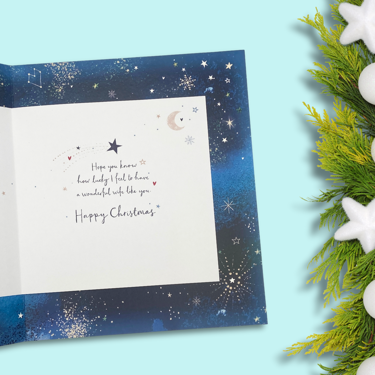 Wife Christmas Card - Night Sky Moon Couple