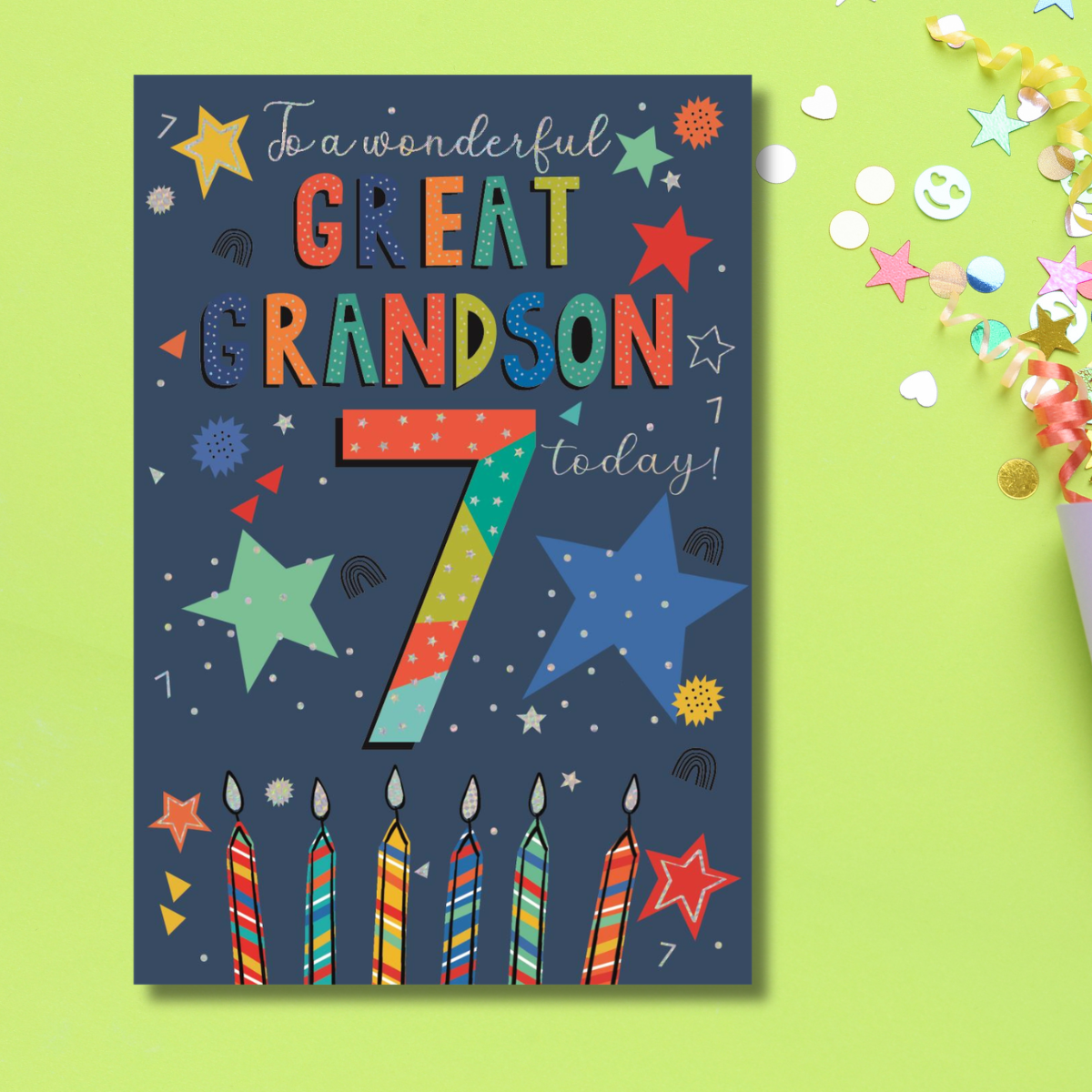 Great Grandson 7th Birthday Card - Stars