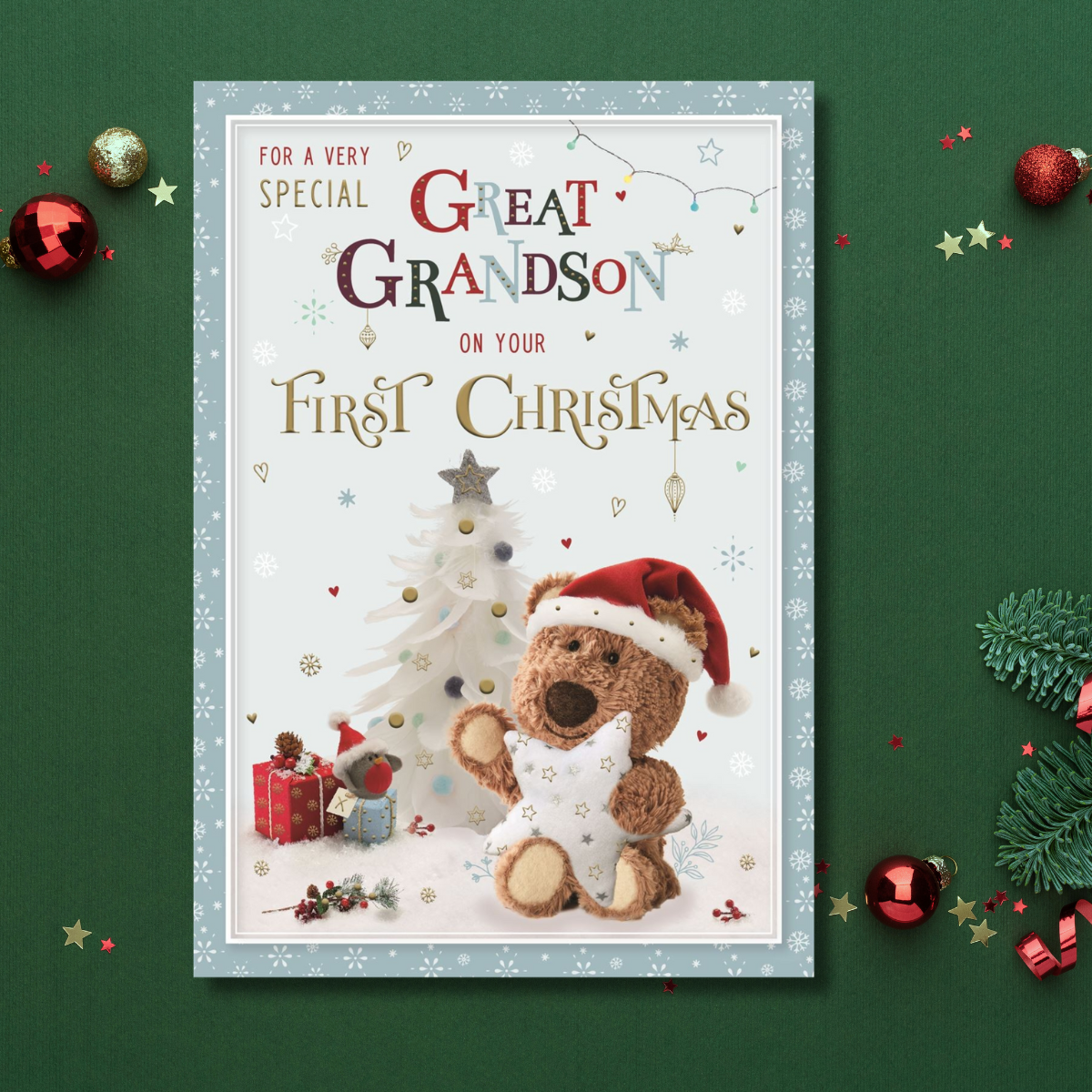 Great Grandson 1st Christmas Card - Barley Bear