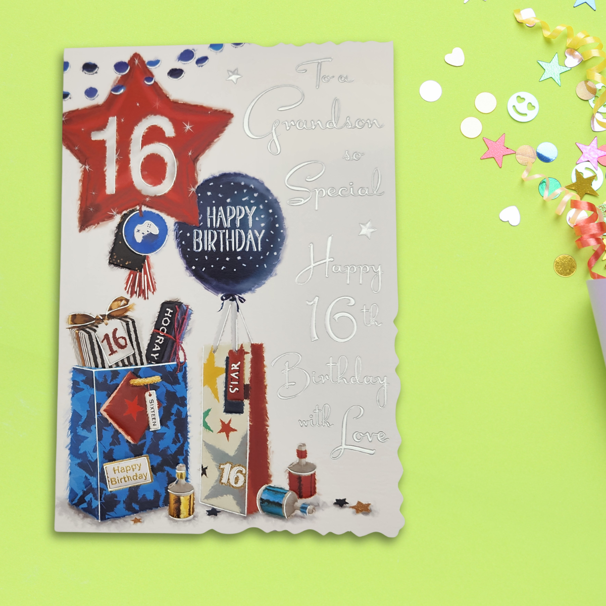 Grandson 16th Birthday Card - Velvet Balloon & Gifts