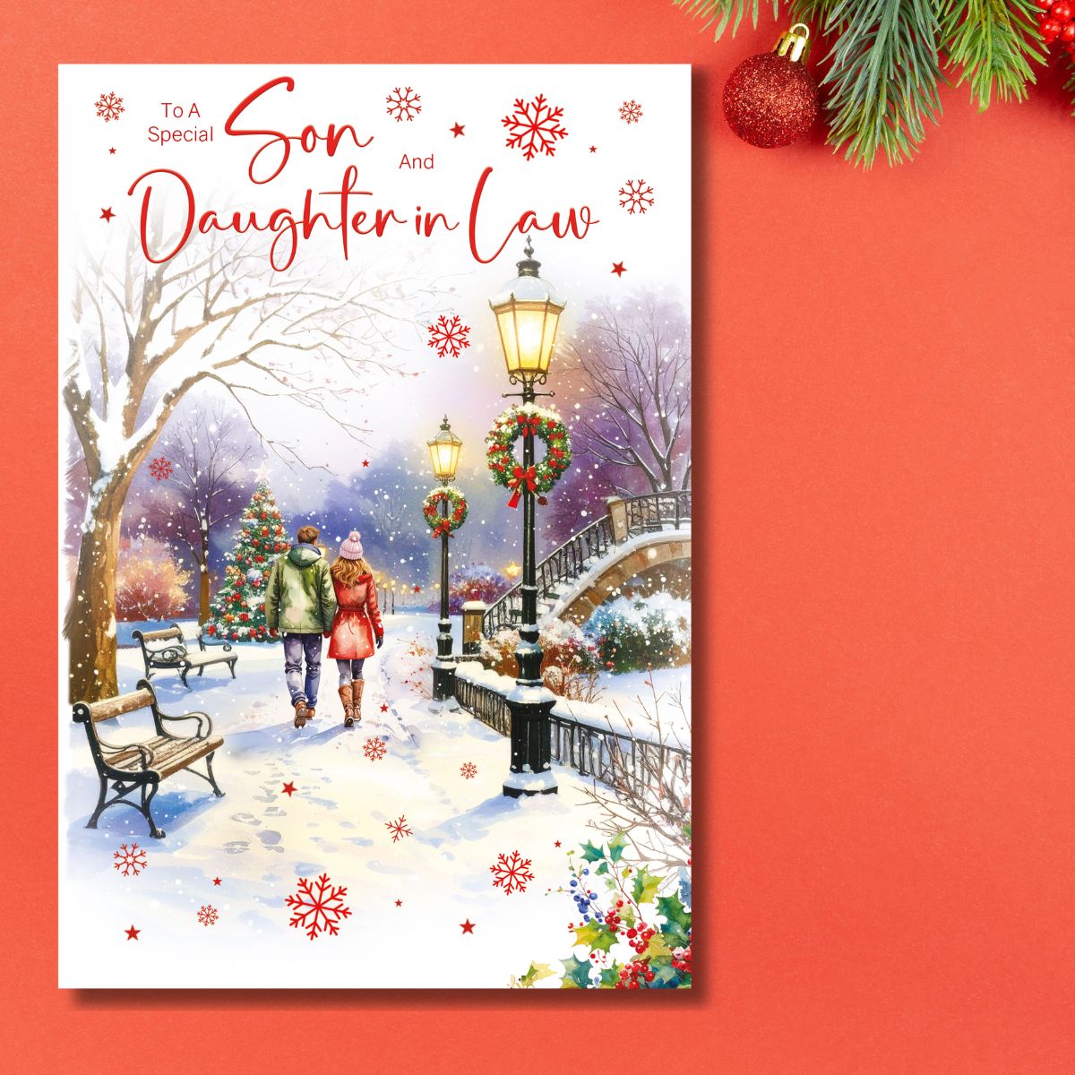 Son & Daughter In Law Christmas Card - Snowy Stroll