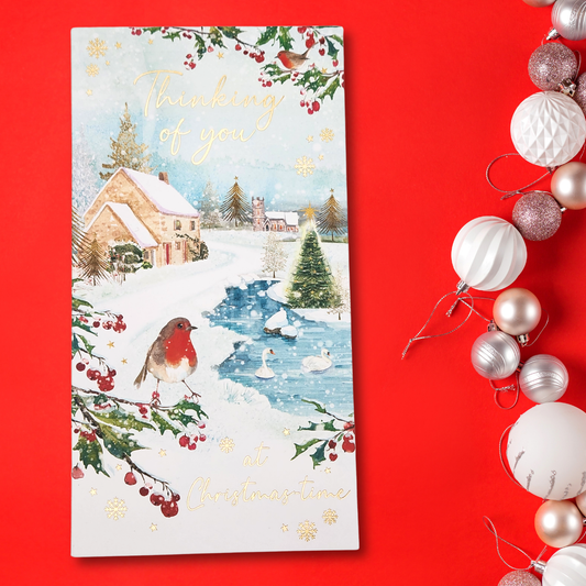 Thinking Of You Christmas Card - Robin & Swans