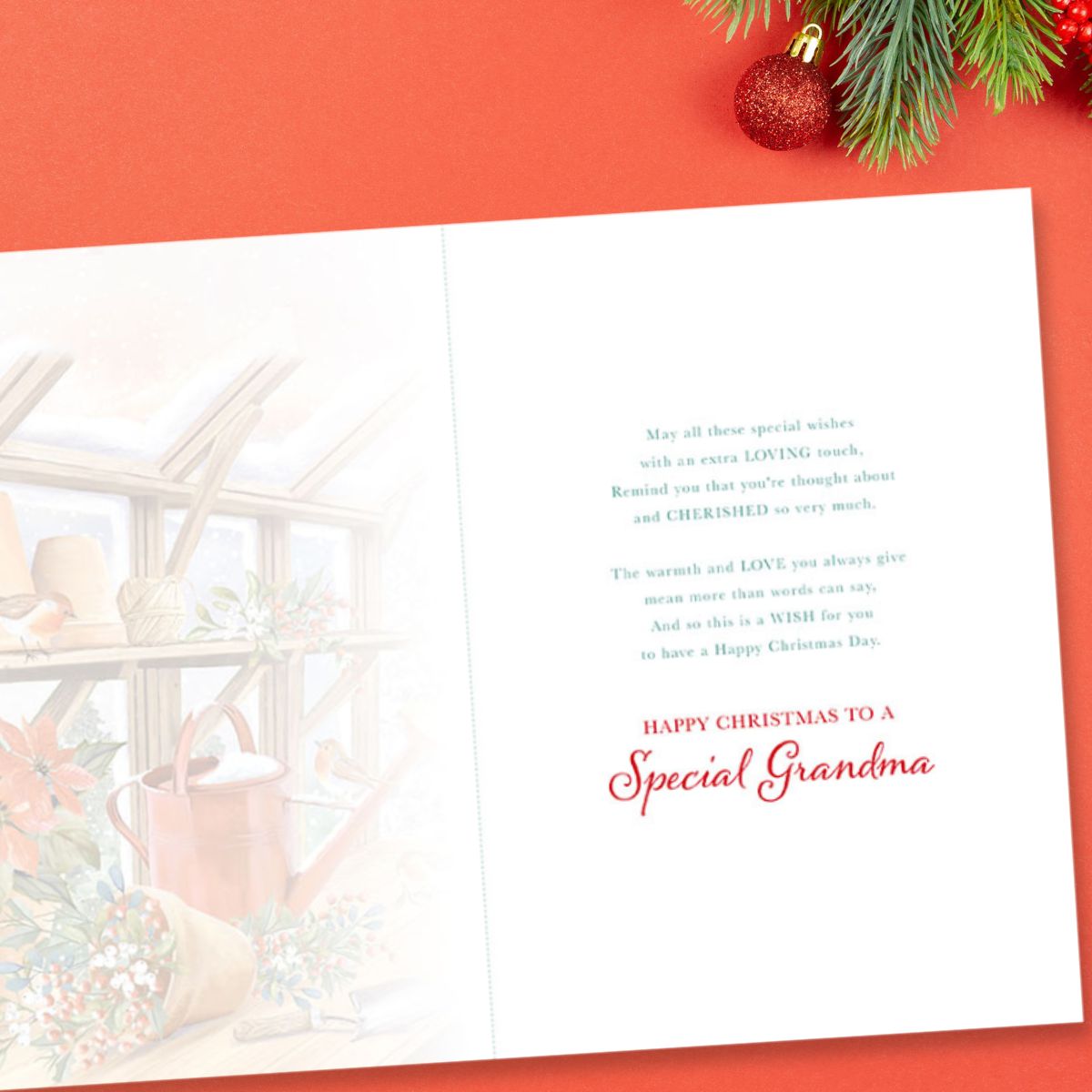 Grandma Christmas Card - Watering Can & Robin