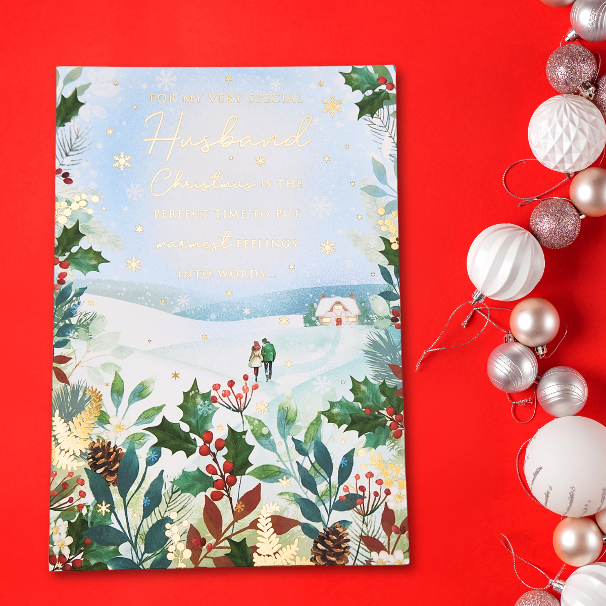 Husband Christmas Card - Pizazz Holly Berry Border
