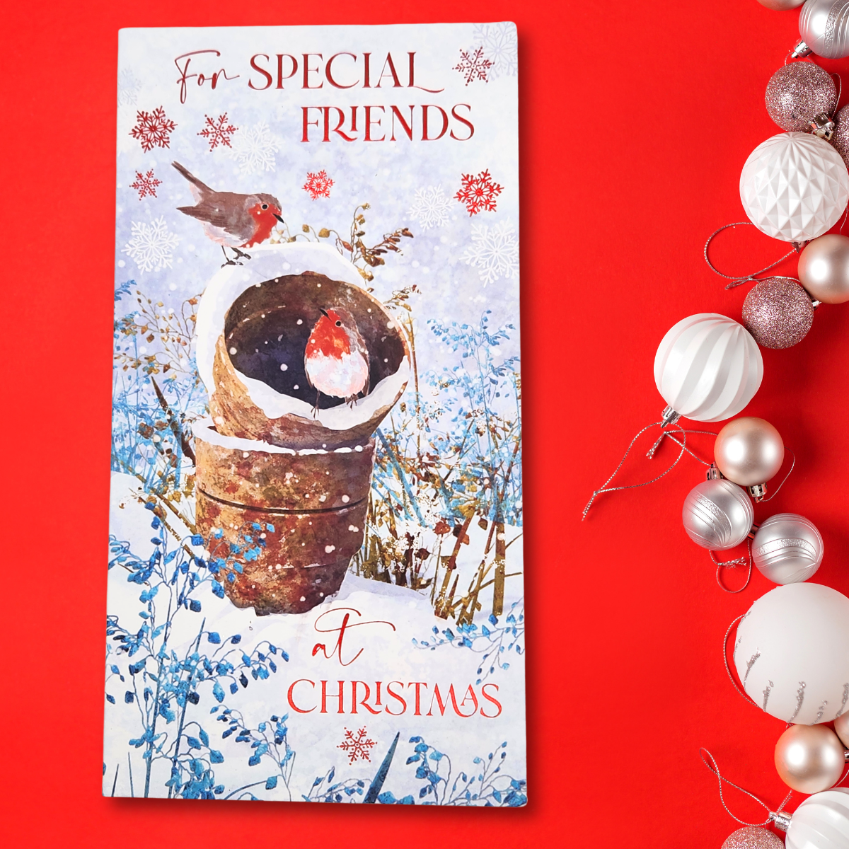 Friends Christmas Card - Pizazz Robins In Planters