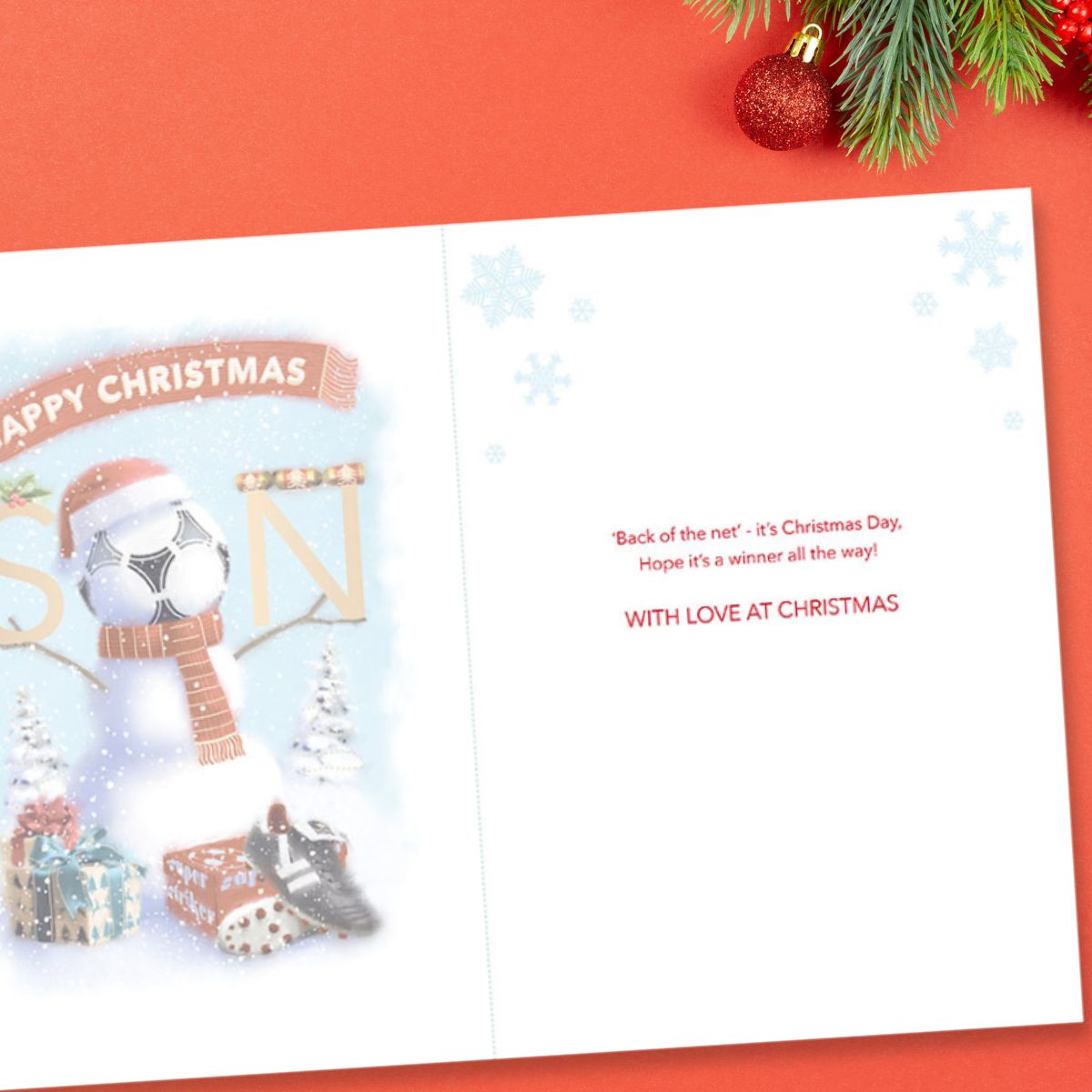 Son Christmas Card - Football Snowman