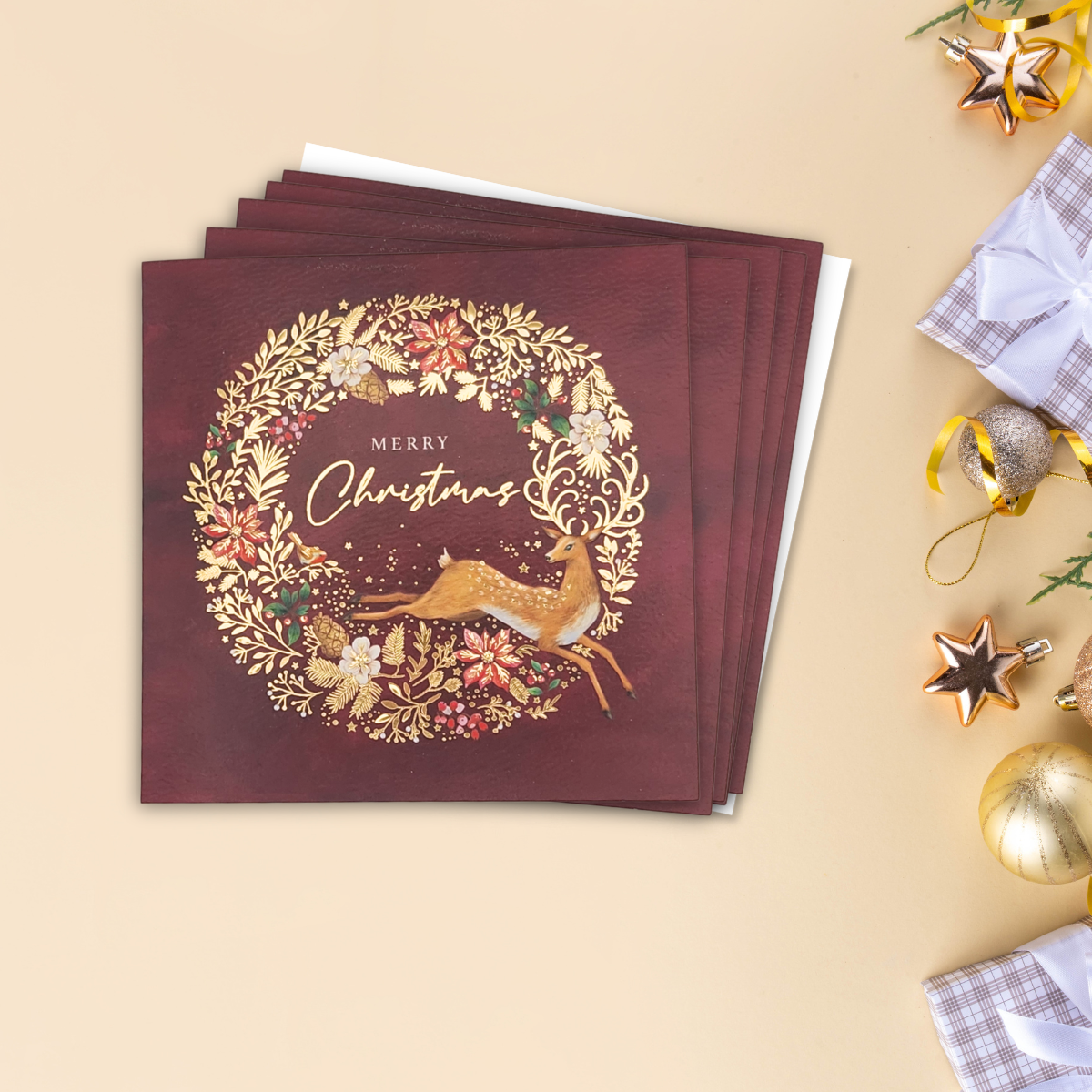 8 x Christmas Cards In Box - Deer Wreath