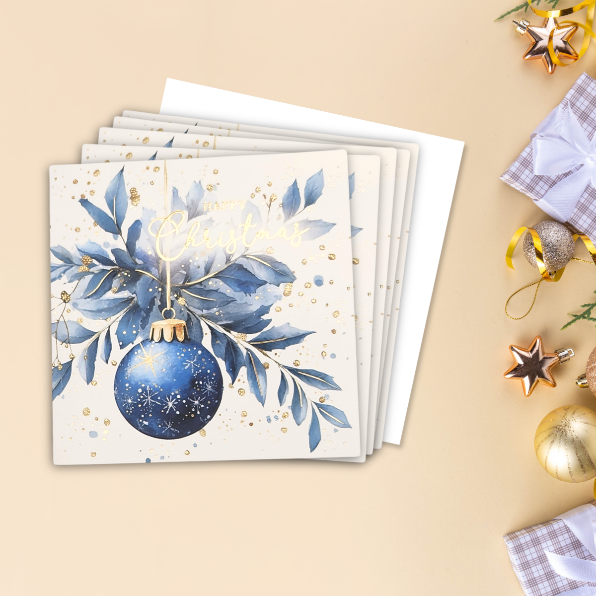 8 x Christmas Cards In Box - Happy Christmas Bauble