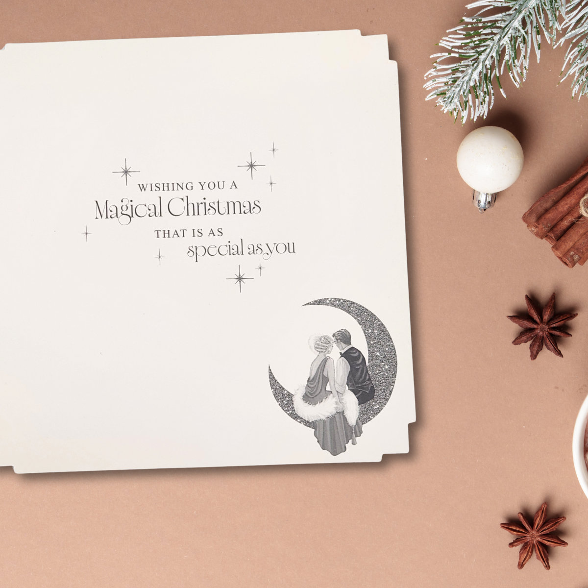 Wife Christmas Card - Art Deco Couple On The Moon