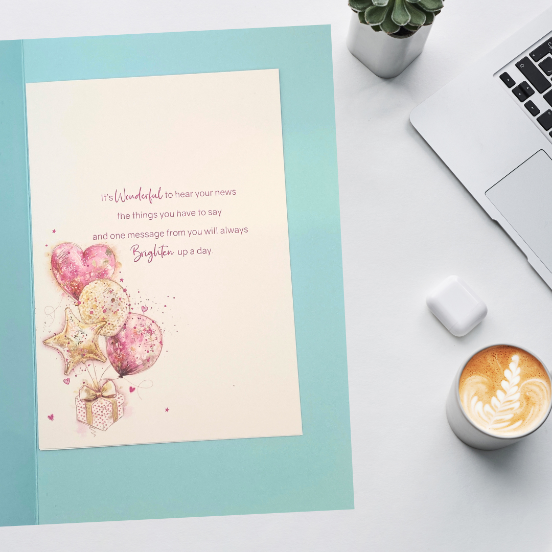 Granddaughter Birthday Card - Present & Balloons