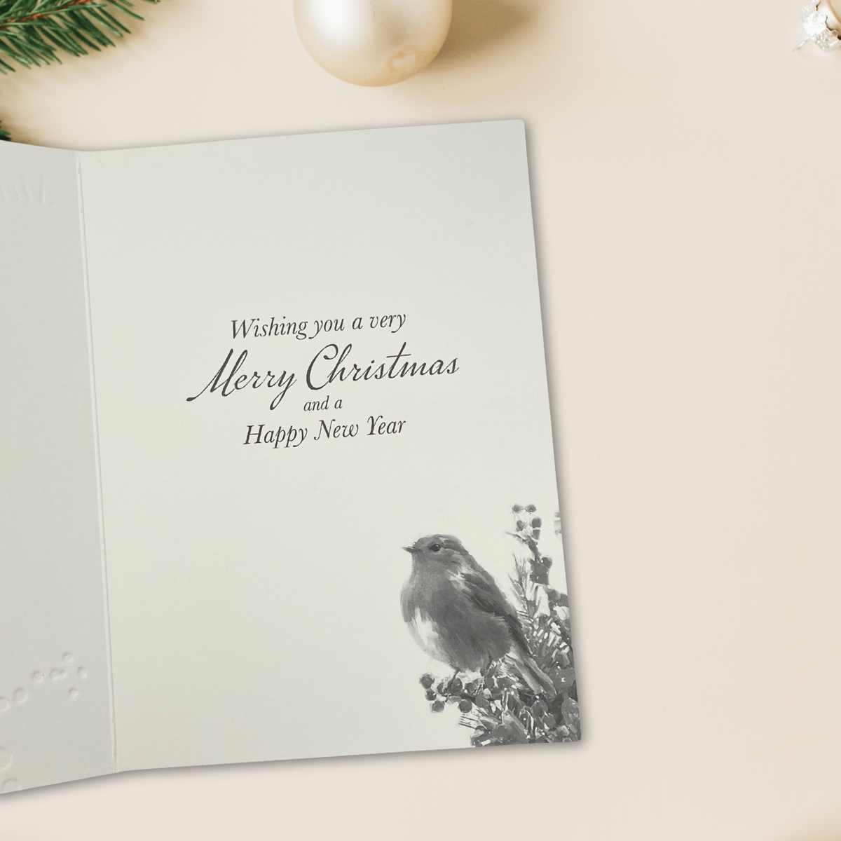 Open Christmas Card - Decoupage Robin & Berries