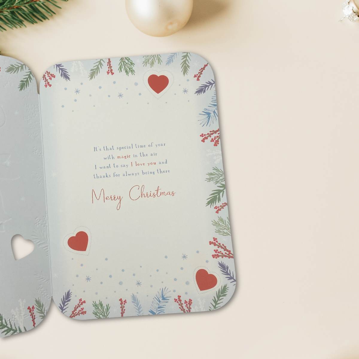 One I Love Christmas Card - Penguins & Hearts