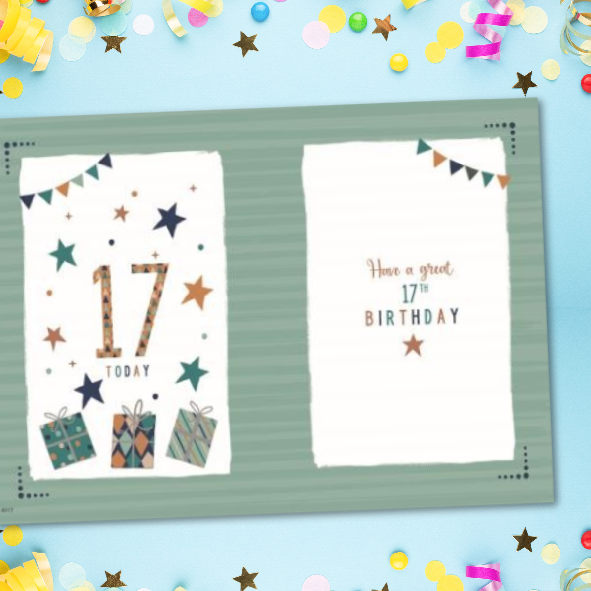 Grandson 17th Birthday Card - Present & Stars