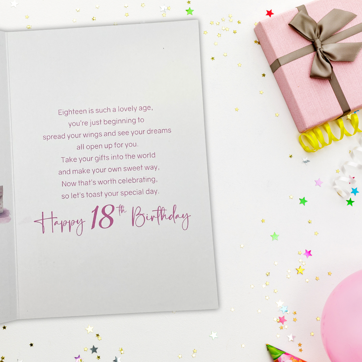18th Birthday Card - Birthday Bliss Cake & Balloons
