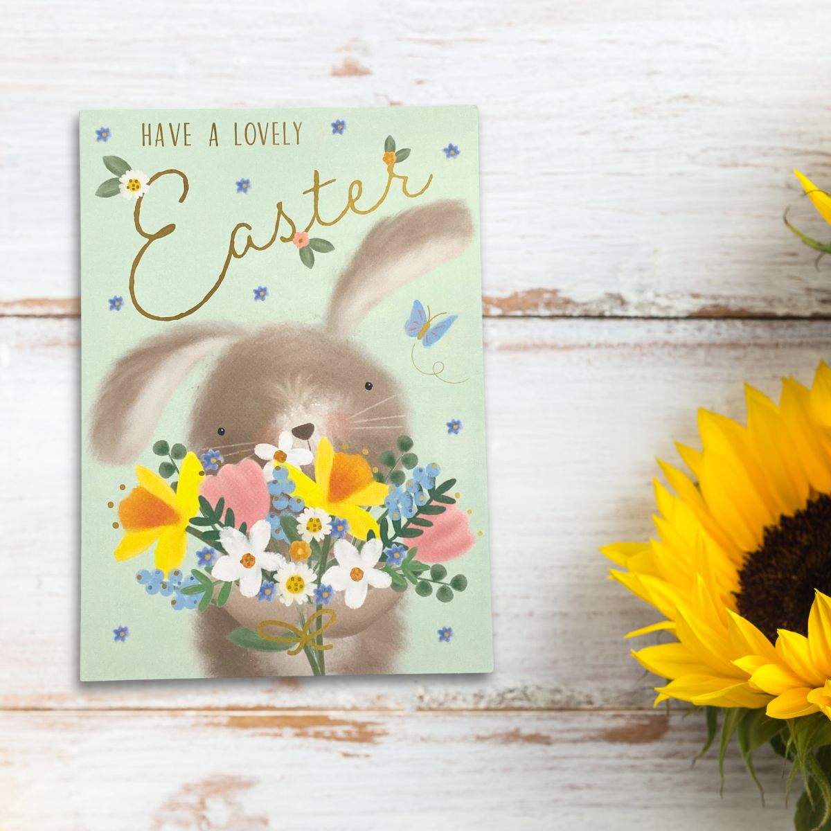 Open Easter Card - Bunny & Spring Flowers