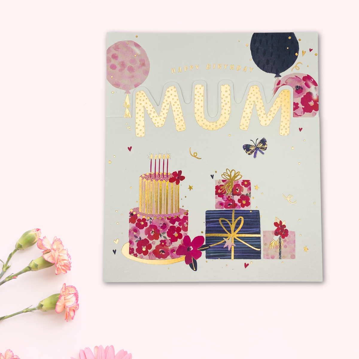 Mum Birthday Card - Cake, Gifts & Balloons