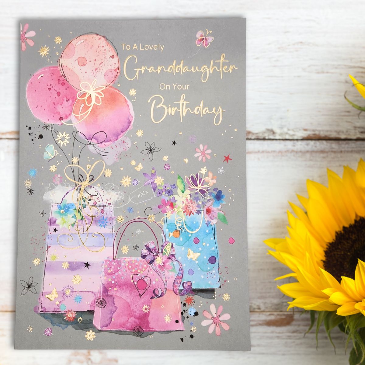 Granddaughter Birthday Card - Carnival Gift Bags & Balloons