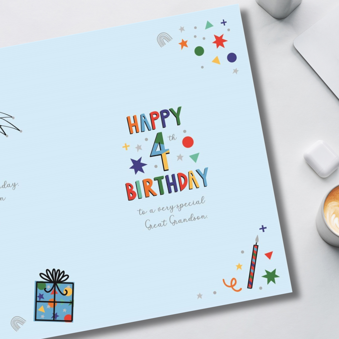 Great Grandson 4th Birthday Card - Wonderful Wishes