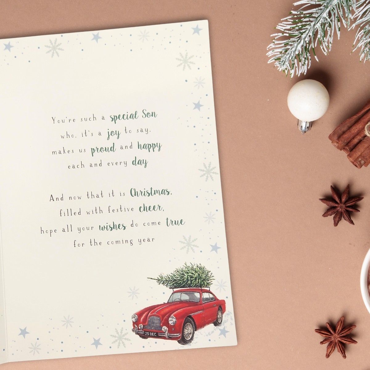 Son Christmas Card - Festive Car & Tree