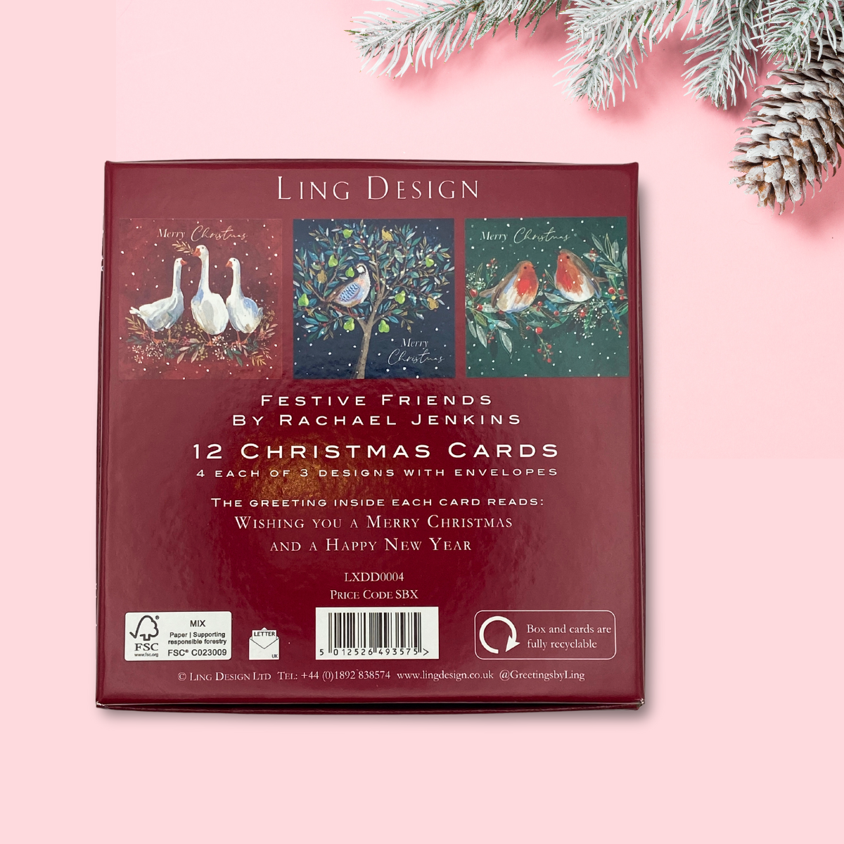 12 x Christmas Cards In Box  - Festive Swans