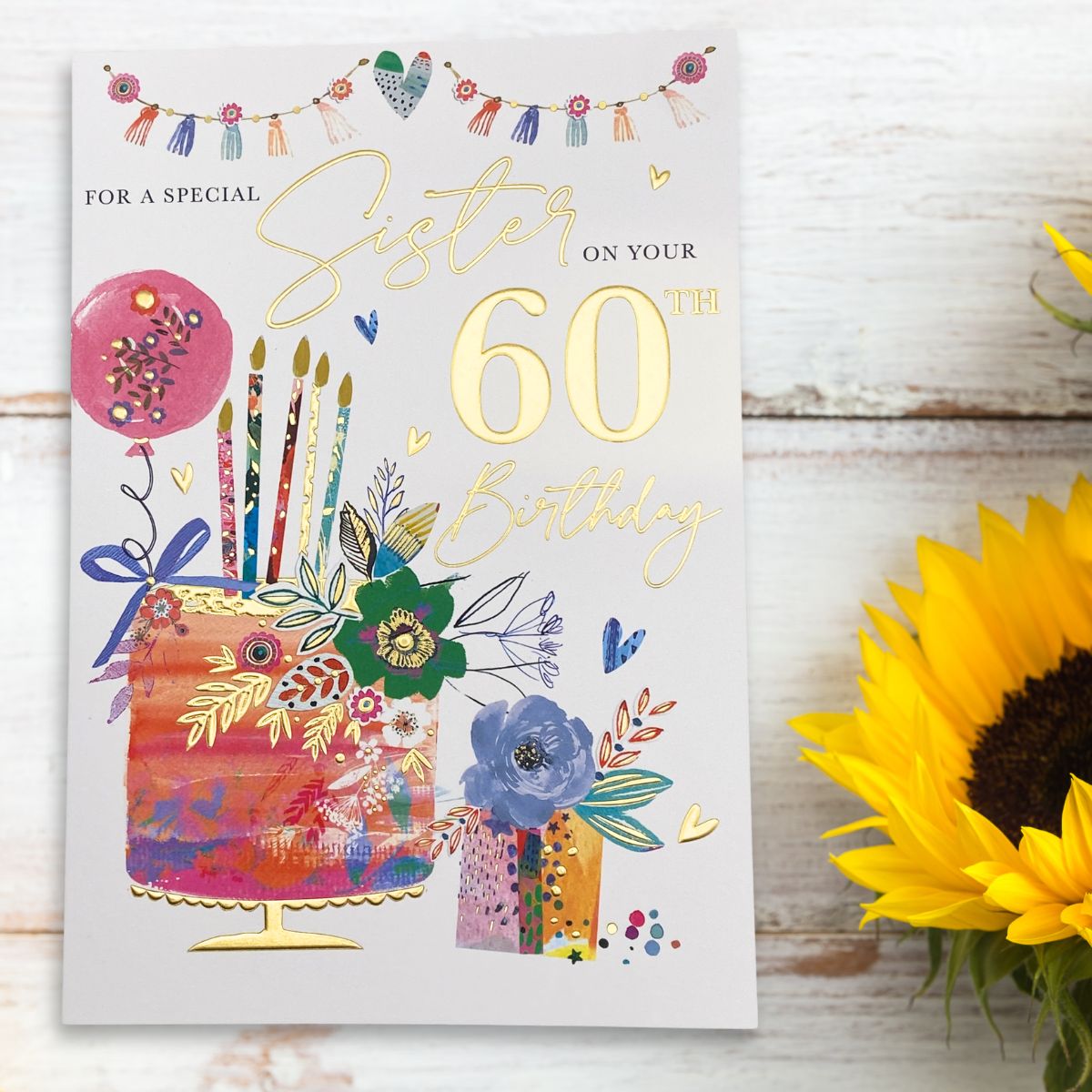 Sister 60th Birthday Card - Floral Cake