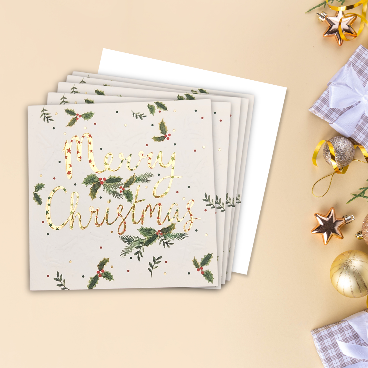 8 x Christmas Cards In Box - Merry Christmas Holly Berries