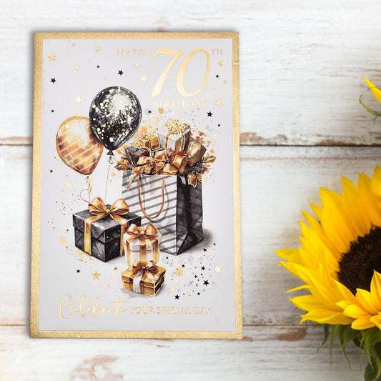70th Birthday Card - Bliss Black & Gold Gifts