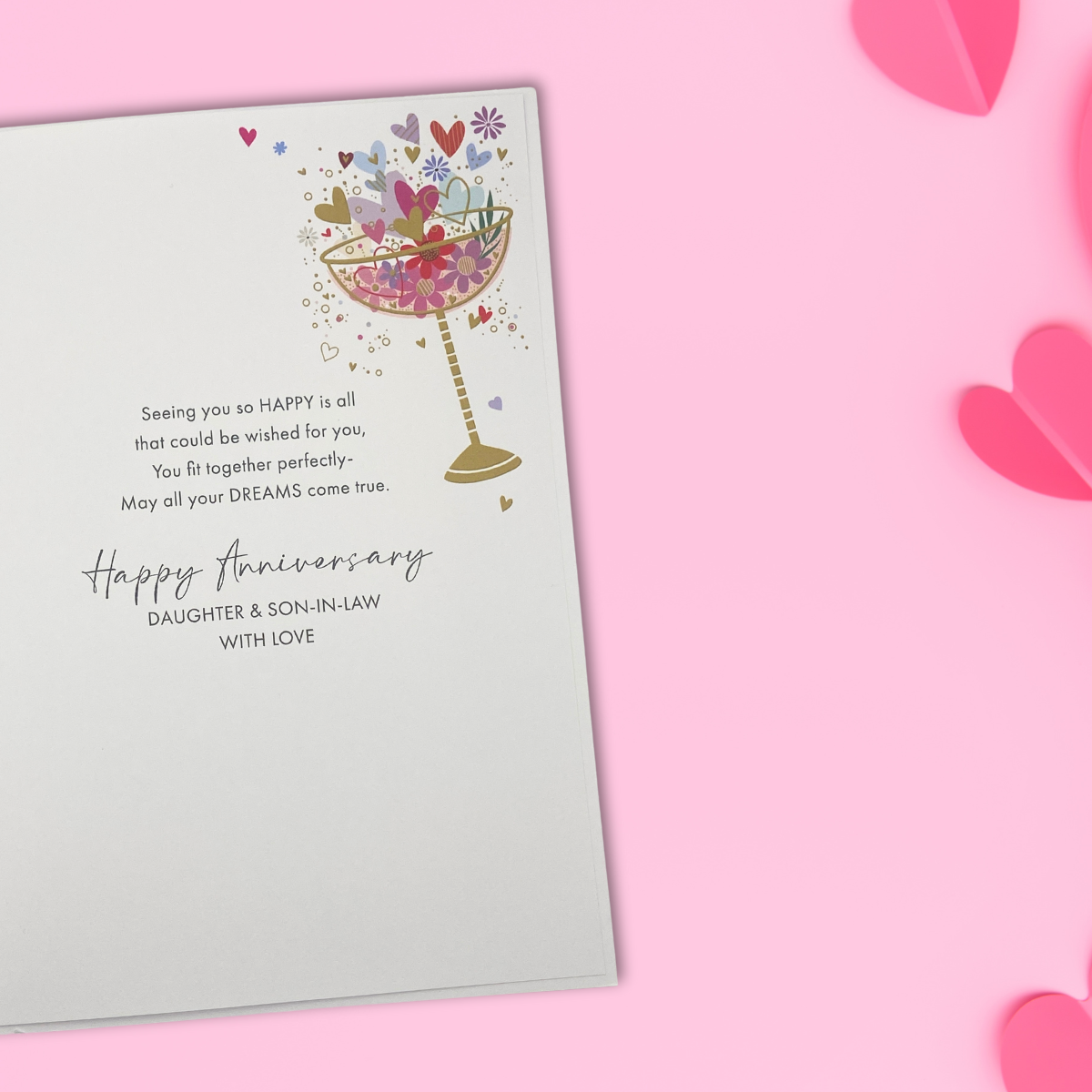 Daughter & Son-In-Law Wedding Anniversary Card - Hearts & Flowers