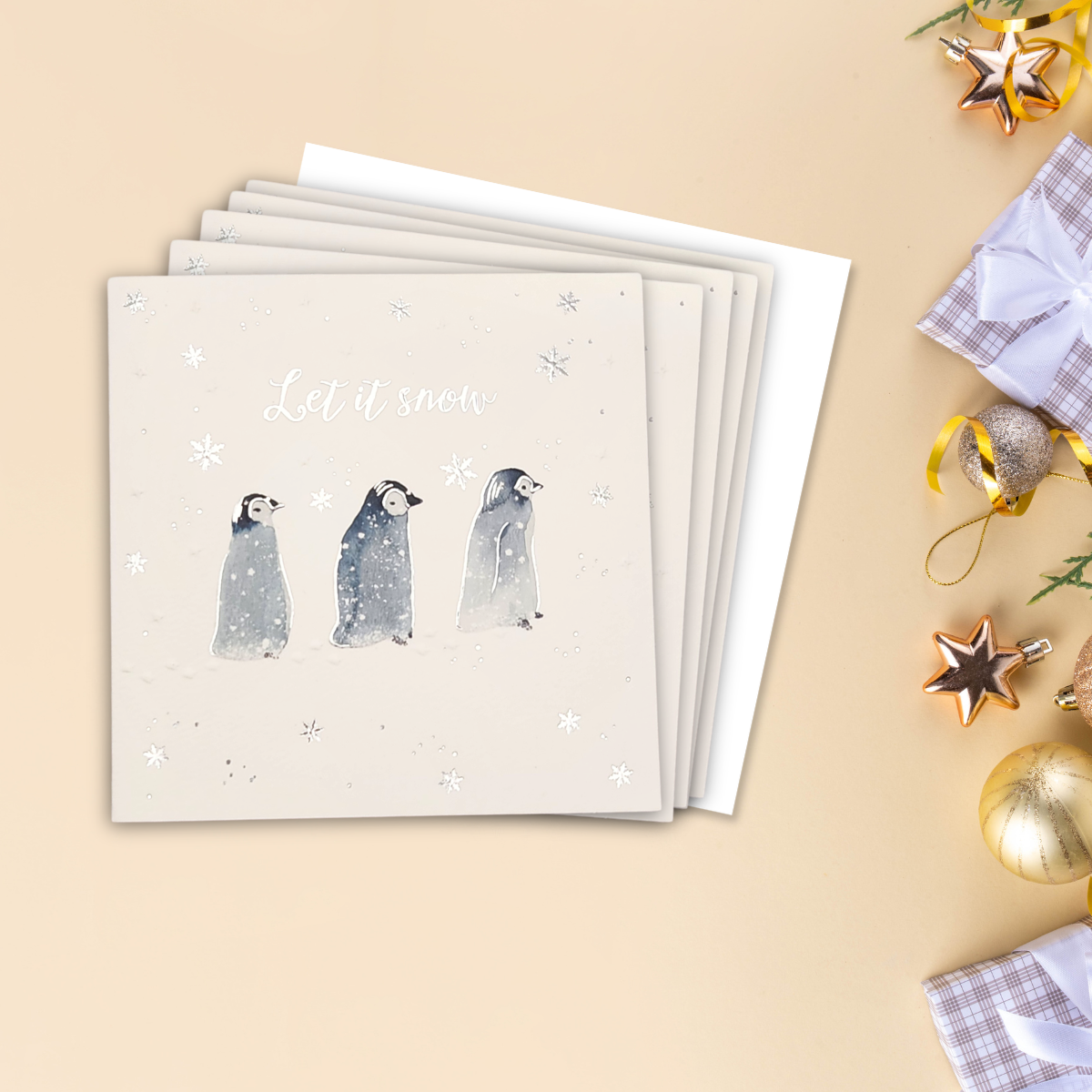 8 x Christmas Cards In Box - Let It Snow Penguins