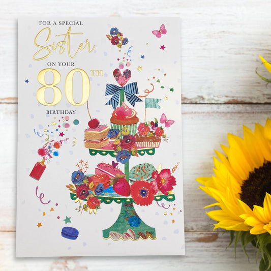 Sister 80th Birthday Card - Afternoon Tea
