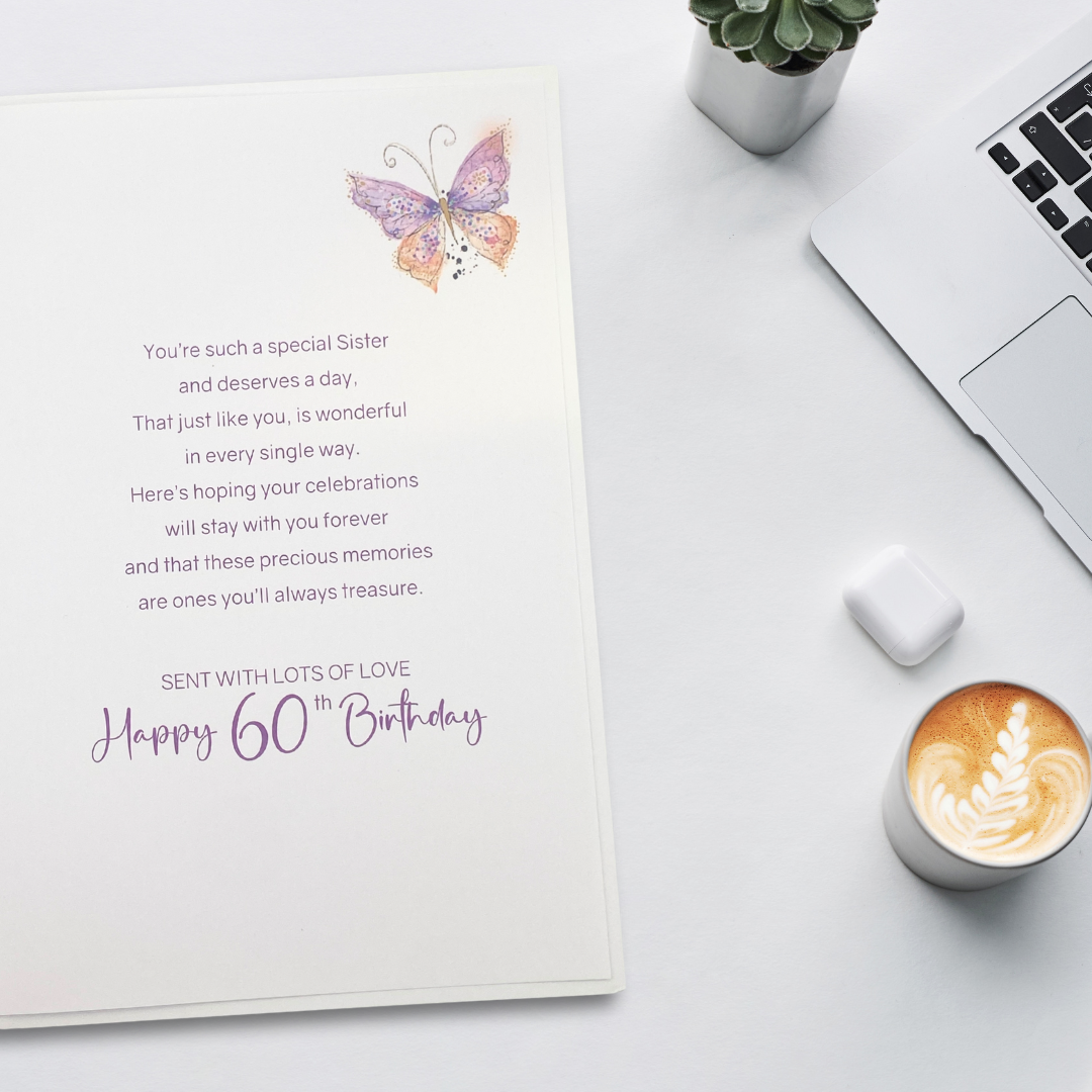 Sister 60th Birthday Card - Grace Flowers & Butterflies