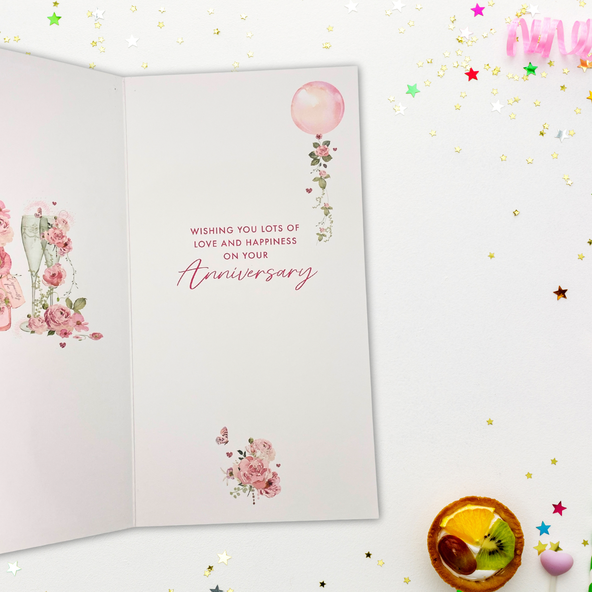 Happy Anniversary Card - Pizazz Flowers & Champagne