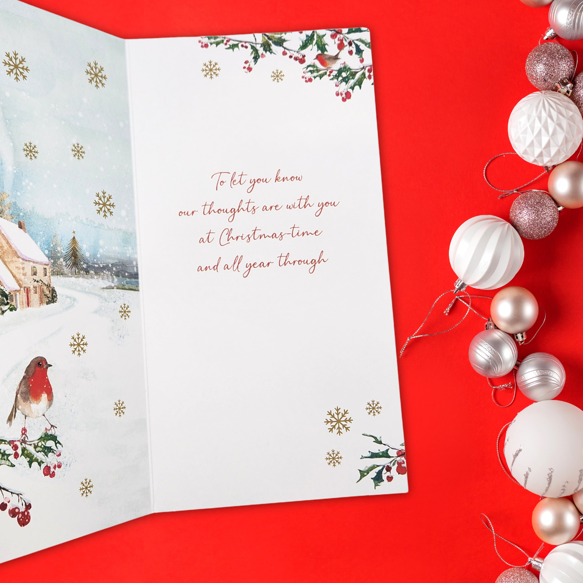 Thinking Of You Christmas Card - Robin & Swans
