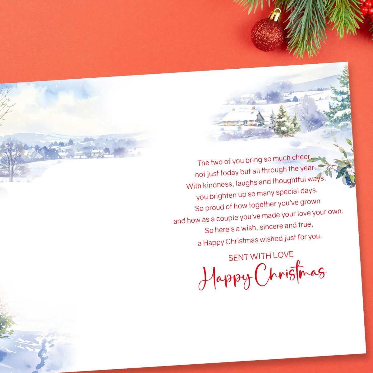 Daughter & Fiancé Christmas Card - Snowy Bench Embrace