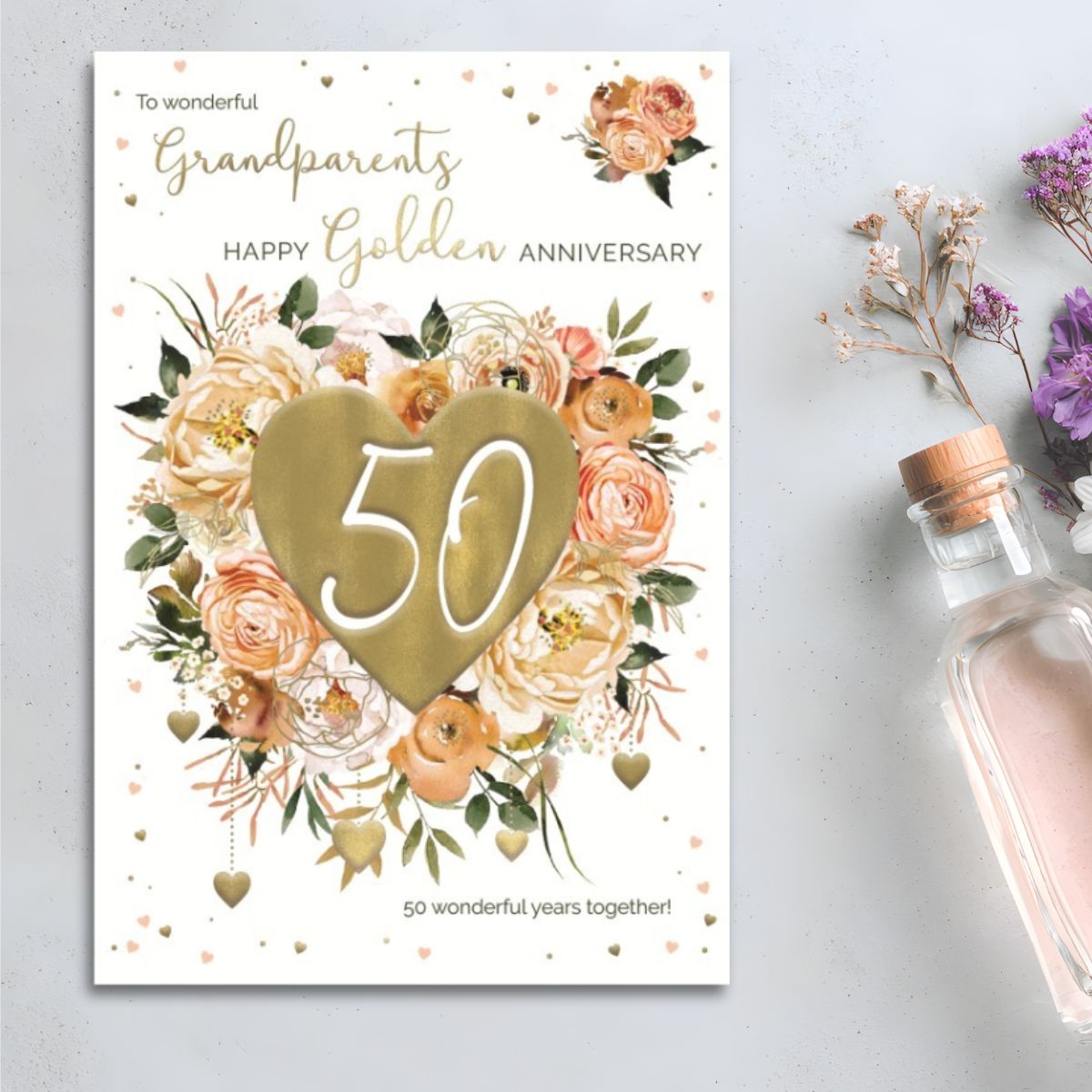 Grandparents Golden Wedding Anniversary Card - 50 Golden Heart