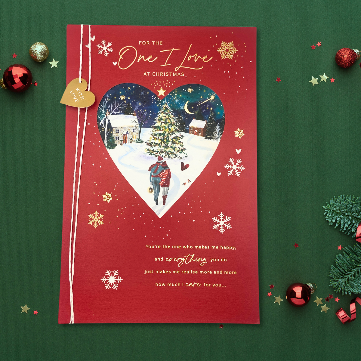 One I Love Large Christmas Card - Couple Stroll In Snow Heart