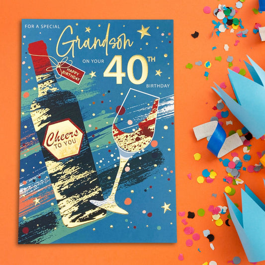 Grandson 40th Birthday Card - Lumino Wine
