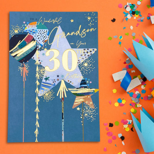 Grandson 30th Birthday Card - Lumino Balloons