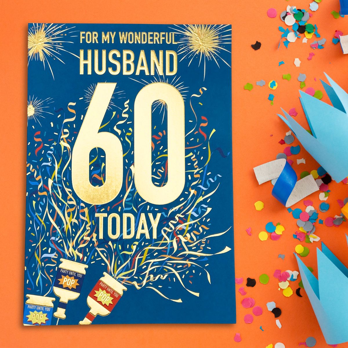 Husband 60th Birthday Card - Lumino Party Poppers