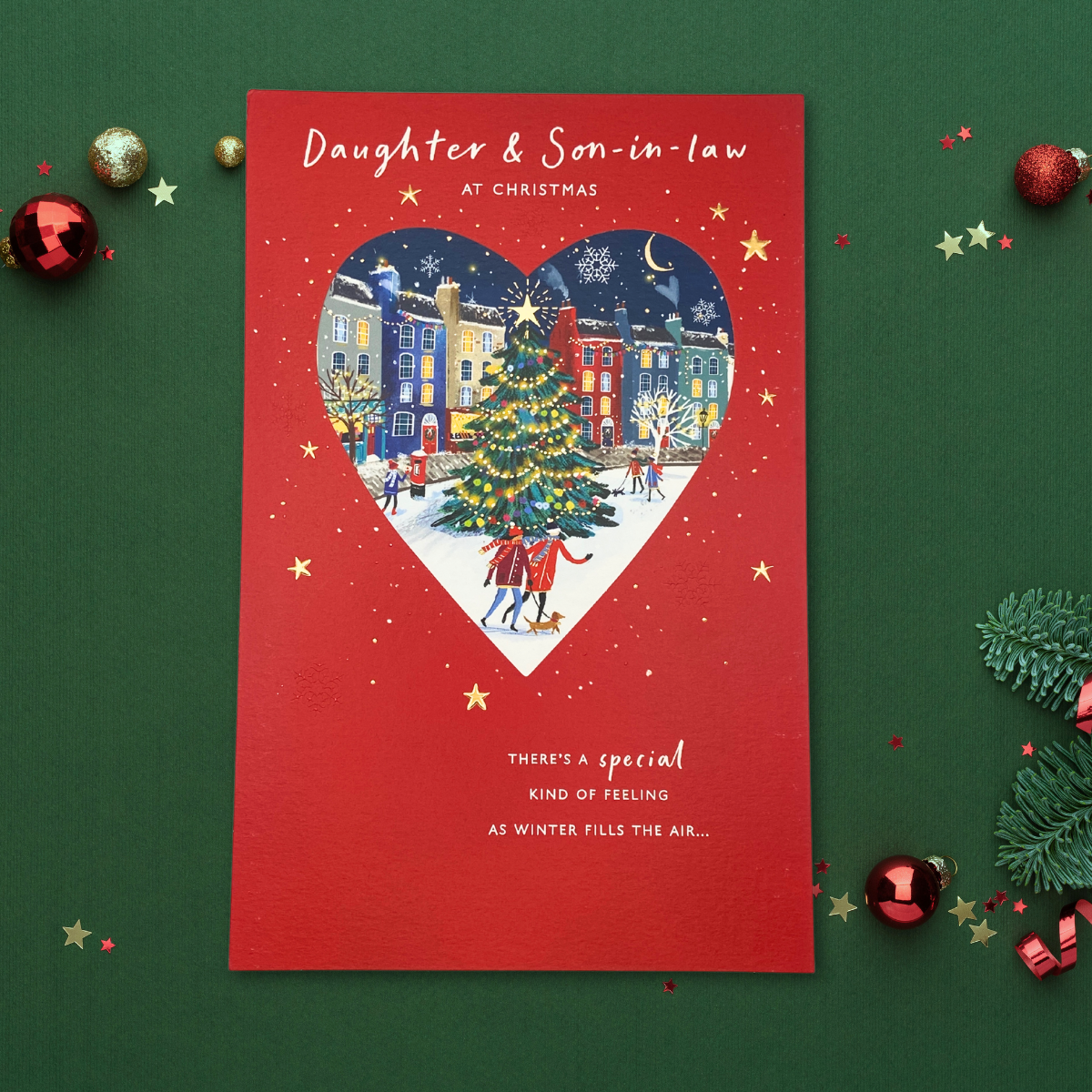 Daughter & Son-In-Law Large Christmas Card - Heart Scene