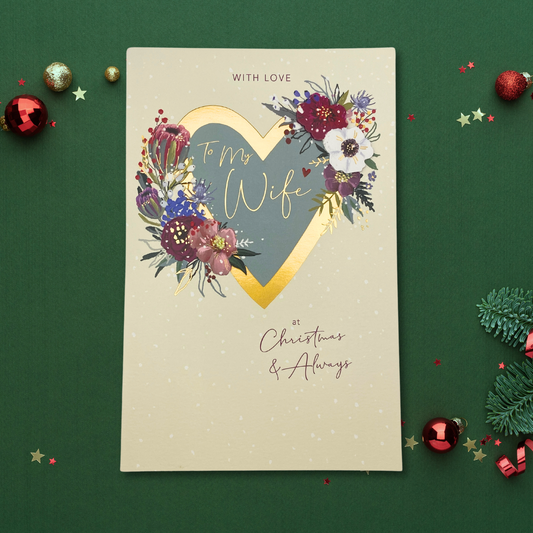 Wife Large Christmas Card - Decoupage Heart